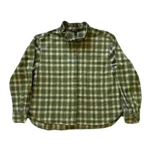 Women's Banana Republic Green Plaid Long Sleeve Ruffle Flannel Shirt Size Small